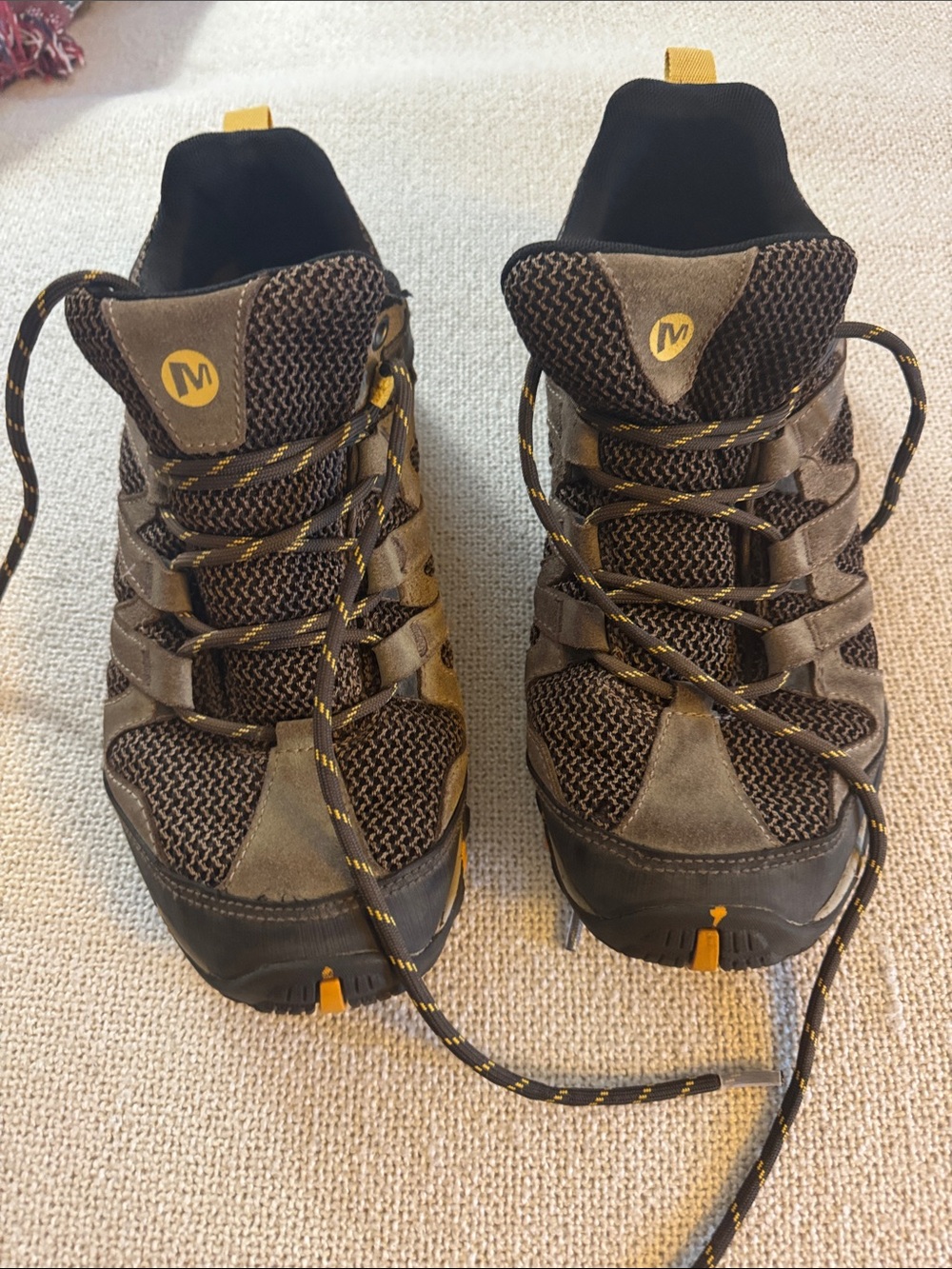 Merrell Men's Brown and Yellow Trail Hiking Shoes size 11